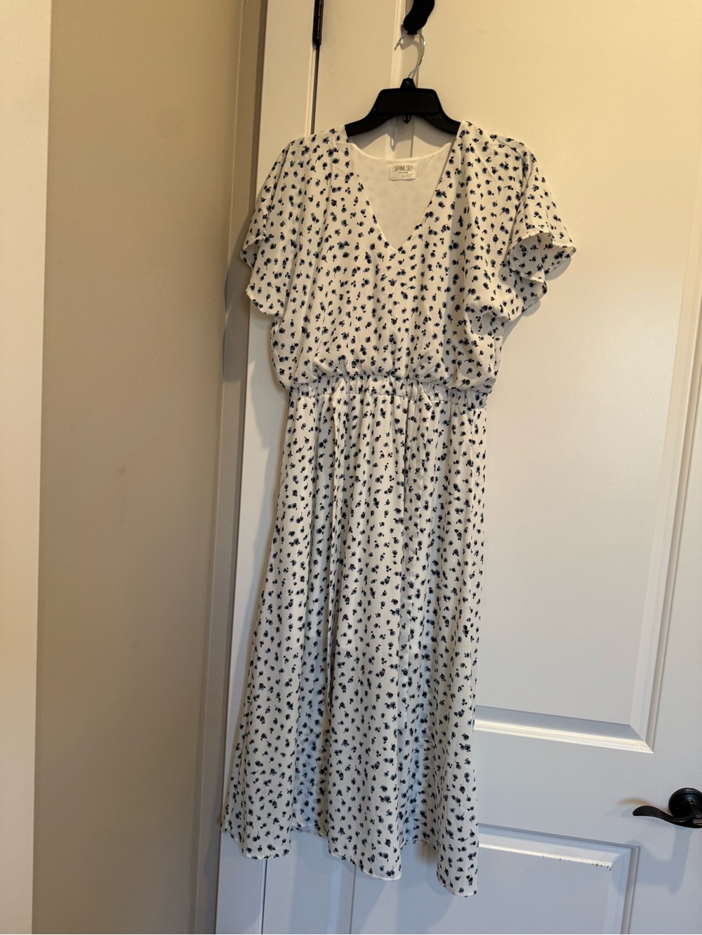 Sienna Sky White Midi Dress with Black Floral Print